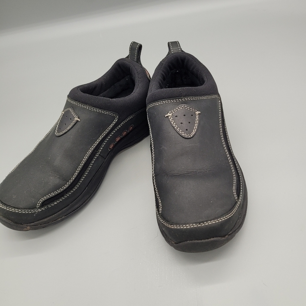Lands End Shoes Women's 7 D All Weather Black Leather Slip-On Moc Comfort